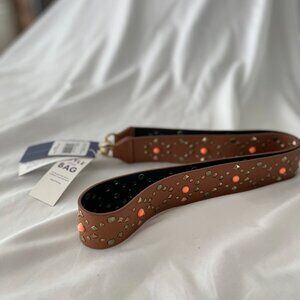 NWT Rebecca Minkoff Multi Stud Handbag Guitar Strap Almond/Neon Orange